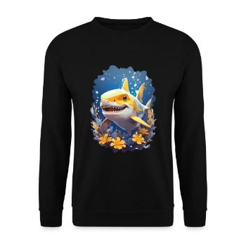 Radiant Shark | Yellow Ocean Vibe Shark - Unisex Sweatshirt - black - Front - Alina (178cm) & Michal (187cm)
