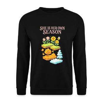 Sie ist ihre eigene Jahreszeit! - Unisex Pullover - Schwarz - Vorne - Alina (178cm) & Michal (187cm)