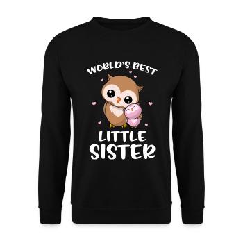 World's Best Little Sister - Kleine Schwester Eule - Unisex Pullover - Schwarz - Vorne - Alina (178cm) & Michal (187cm)