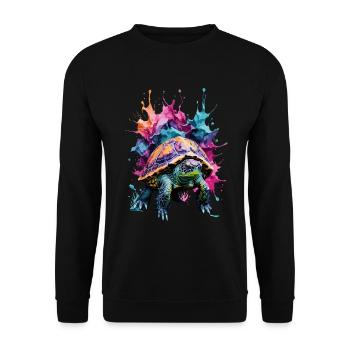 Schildkröte Cool Cool In Buntem und Coolem Design - Unisex Pullover - Schwarz - Vorne - Alina (178cm) & Michal (187cm)