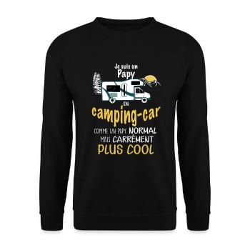 Papy en Camping-car Cadeau Homme humour Papa - Sweat-shirt Unisexe - noir - Devant - Alina (178cm) & Michal (187cm)
