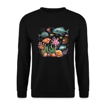 Fische Korallen Meer Ozean Meeresleben Tiere - Unisex Pullover - Schwarz - Vorne - Alina (178cm) & Michal (187cm)