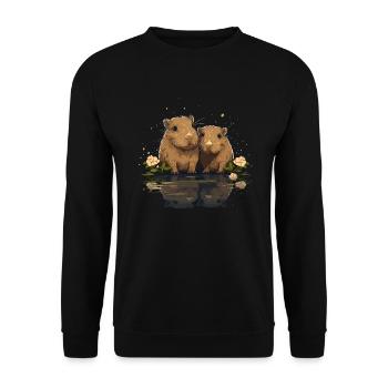 Capybaras Wasserschwein - Unisex Pullover - Schwarz - Vorne - Alina (178cm) & Michal (187cm)