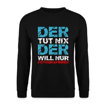 Der Tut Nix Der Will Nur Fotografieren Geschenk - Unisex Pullover - Schwarz - Vorne - Alina (178cm) & Michal (187cm)