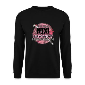 Die Tut Nix Die Will Nur Häkeln Pink Rosa Herzen - Unisex Pullover - Schwarz - Vorne - Alina (178cm) & Michal (187cm)