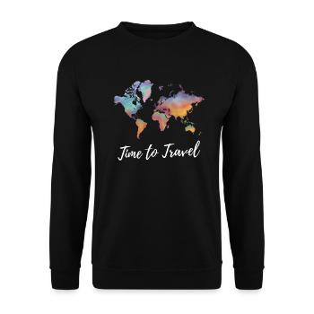Time to Travel Fernweh Weltkarte Batik Weltreise - Unisex Sweatshirt - black - Front - Alina (178cm) & Michal (187cm)