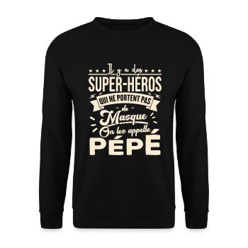 Mon Pépé Est Un Héro Qui Ne Porte Pas De Masque - Sweat-shirt Unisexe - noir - Devant - Alina (178cm) & Michal (187cm)