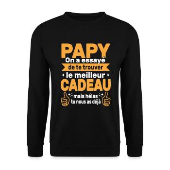 Cadeau Grand Père Papy Personnalisé Anniversaire - Sweat-shirt Unisexe - noir - Devant - Alina (178cm) & Michal (187cm)
