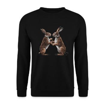 Hase Kaninchen Boxend - Unisex Pullover - Schwarz - Vorne - Alina (178cm) & Michal (187cm)