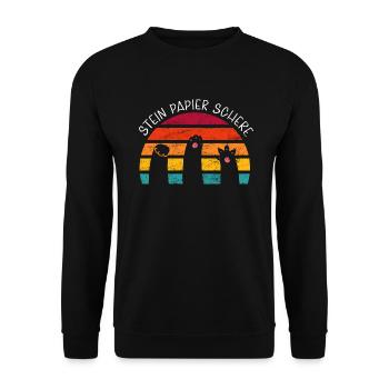 Katzenliebhaber Humor Lustig Stein Papier Schere - Unisex Pullover - Schwarz - Vorne - Alina (178cm) & Michal (187cm)