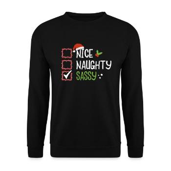 Christmas Funny Witty Humor Nice Naughty Sassy - Unisex Sweatshirt - black - Front - Alina (178cm) & Michal (187cm)