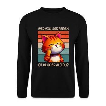 Katze klüger als du Spruch Lustig Sarkasmus - Unisex Pullover - Schwarz - Vorne - Alina (178cm) & Michal (187cm)