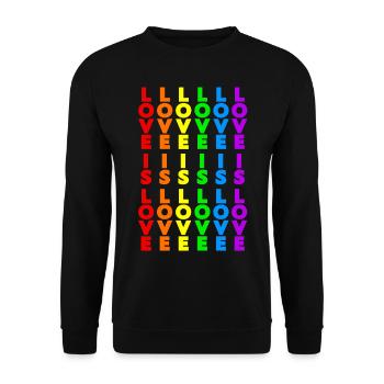 PRIDE RAINBOW LOVE IS LOVE FLAGGE REGENBOGEN LGBT - Unisex Pullover - Schwarz - Vorne - Alina (178cm) & Michal (187cm)