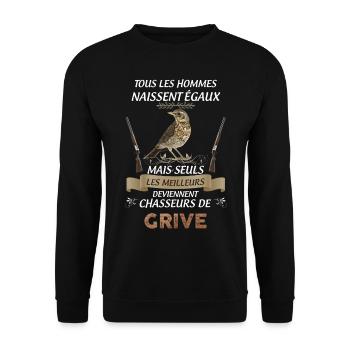 Chasse grive citation homme cadeau chasseur - Sweat-shirt Unisexe - noir - Devant - Alina (178cm) & Michal (187cm)