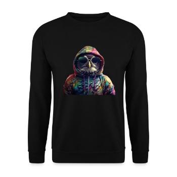 Owl with Sunglasses Colorful Cool Owls Forest Animal - Unisex Sweatshirt - black - Front - Alina (178cm) & Michal (187cm)