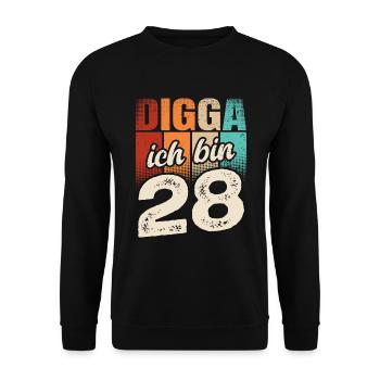 Digga Ich Bin 28 Jahre 28. Geburtstag - Unisex Pullover - Schwarz - Vorne - Alina (178cm) & Michal (187cm)