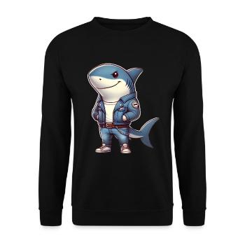 Cool Shark dans un design de veste en jean - Sweat-shirt Unisexe - noir - Devant - Alina (178cm) & Michal (187cm)