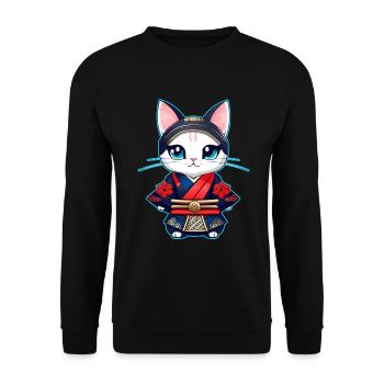 Cute samurai cat - Unisex Sweatshirt - black - Front - Alina (178cm) & Michal (187cm)