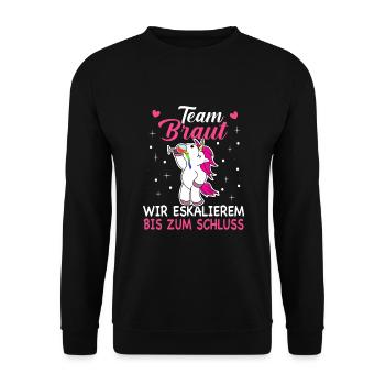 Damen Team Braut JGA Einhorn Hochzeit Junggesellen - Unisex Pullover - Schwarz - Vorne - Alina (178cm) & Michal (187cm)