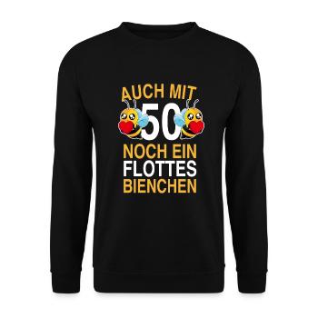 50.Geburtstag 50 Jahre Flottes Bienchen Geschenk - Unisex Pullover - Schwarz - Vorne - Alina (178cm) & Michal (187cm)