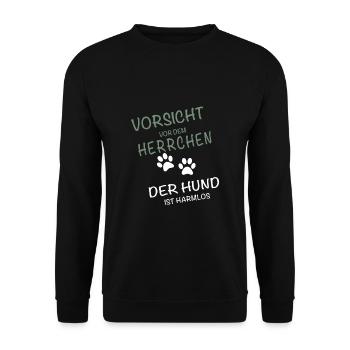 Vorsicht Herrchen - Hund ist harmlos - Unisex Pullover - Schwarz - Vorne - Alina (178cm) & Michal (187cm)