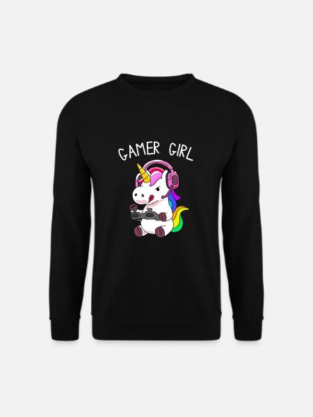 Gamer Girl Einhorn mit bunten Haaren - Unisex Pullover - Schwarz