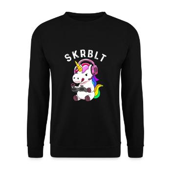 Gamer Einhorn - Geschenkidee - Unisex Pullover - Schwarz - Vorne - Alina (178cm) & Michal (187cm)