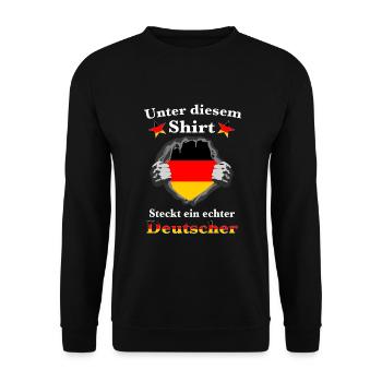 Unter diesem Shirt steckt ein echter deutscher - Unisex Pullover - Schwarz - Vorne - Alina (178cm) & Michal (187cm)