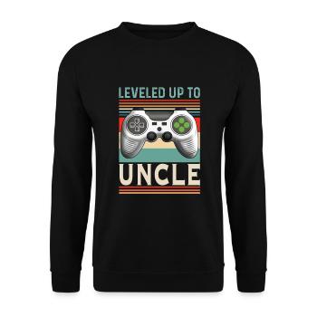 Leveled up to Onkel Uncle Patenonkel - Unisex Pullover - Schwarz - Vorne - Alina (178cm) & Michal (187cm)