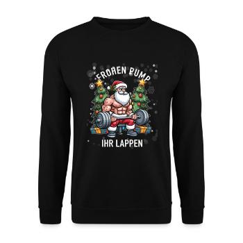 Joyeuse pompe son bodybuilder chiffon Père Noël - Sweat-shirt Unisexe - noir - Devant - Alina (178cm) & Michal (187cm)