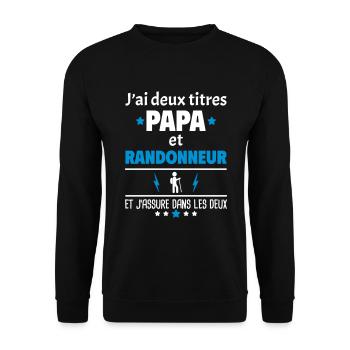Deux titres papa et randonneur, fête des pères - Sweat-shirt Unisexe - noir - Devant - Alina (178cm) & Michal (187cm)