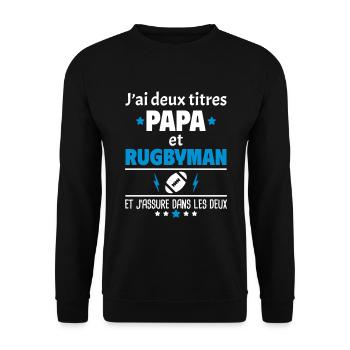 Deux titres papa et rugbyman - Sweat-shirt Unisexe - noir - Devant - Alina (178cm) & Michal (187cm)