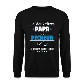 Deux titres papa et pêcheur,fête des pères, noël - Sweat-shirt Unisexe - noir - Devant - Alina (178cm) & Michal (187cm)