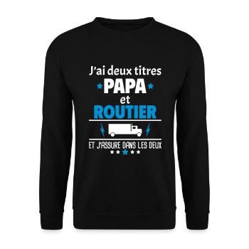 Deux titres papa et routier, fête des pères, noël - Sweat-shirt Unisexe - noir - Devant - Alina (178cm) & Michal (187cm)