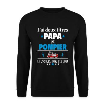 Deux titres papa et pompier, fête des pères, noël - Sweat-shirt Unisexe - noir - Devant - Alina (178cm) & Michal (187cm)