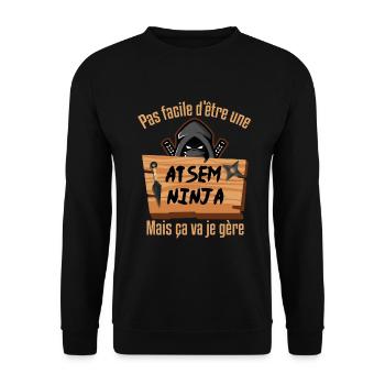 Pas facile d'être une atsem ninja | cadeau ninja - Sweat-shirt Unisexe - noir - Devant - Alina (178cm) & Michal (187cm)