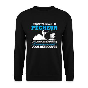 N'embête jamais un pêcheur / Humour pêcheur cadeau - Sweat-shirt Unisexe - noir - Devant - Alina (178cm) & Michal (187cm)