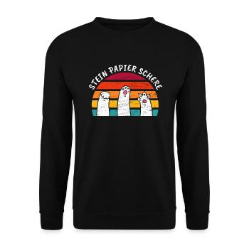 Katzenliebhaber Humor Lustig Stein Papier Schere - Unisex Pullover - Schwarz - Vorne - Alina (178cm) & Michal (187cm)
