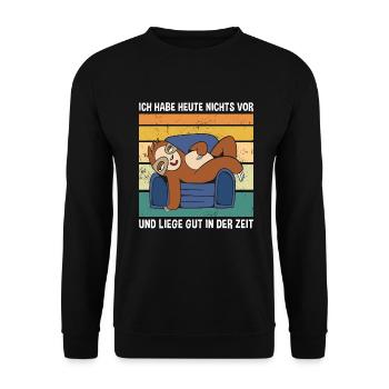 Ich Habe Heute Nichts Vor Süßes Faultier - Unisex Pullover - Schwarz - Vorne - Alina (178cm) & Michal (187cm)
