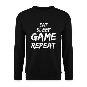 Eat Sleep Game Repeat Geschenk für Gamer - Unisex Pullover - Schwarz - Vorne - Alina (178cm) & Michal (187cm)