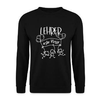 Lehrer erste Klasse Einschulung Spruch Grundschule - Unisex Pullover - Schwarz - Vorne - Alina (178cm) & Michal (187cm)