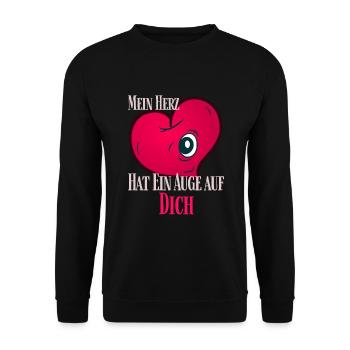 Mein Herz hat ein Auge auf dich in Rot - Unisex Pullover - Schwarz - Vorne - Alina (178cm) & Michal (187cm)