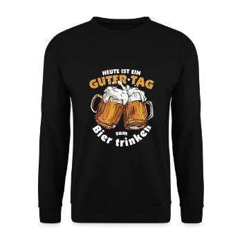 Biertrinker Spruch guter Tag und Bierliebhaber - Unisex Pullover - Schwarz - Vorne - Alina (178cm) & Michal (187cm)