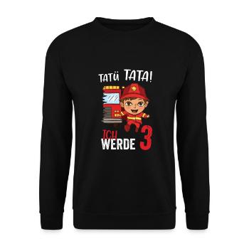 Tatü tata ich werde 3 Jahre Alt Feuerwehr - Unisex Pullover - Schwarz - Vorne - Alina (178cm) & Michal (187cm)