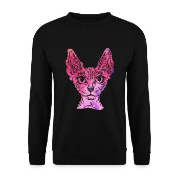 Sphynx Katze Sphynx Katze Bunt - Unisex Pullover - Schwarz - Vorne - Alina (178cm) & Michal (187cm)