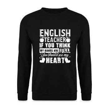 English Teacher English Teacher Full Heart - Unisex Sweatshirt - black - Front - Alina (178cm) & Michal (187cm)