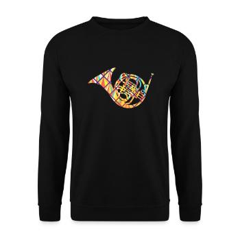Geometrisches Hemd des Waldhorns - Unisex Pullover - Schwarz - Vorne - Alina (178cm) & Michal (187cm)
