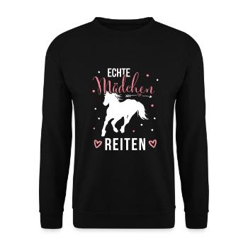 Echte Mädchen Reiten Pferde Mädchen - Unisex Pullover - Schwarz - Vorne - Alina (178cm) & Michal (187cm)