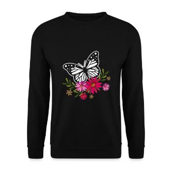 Schmetterling mit Blumen - Unisex Pullover - Schwarz - Vorne - Alina (178cm) & Michal (187cm)