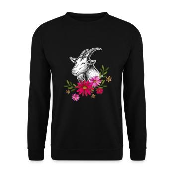 Ziege mit Blumen - Unisex Pullover - Schwarz - Vorne - Alina (178cm) & Michal (187cm)